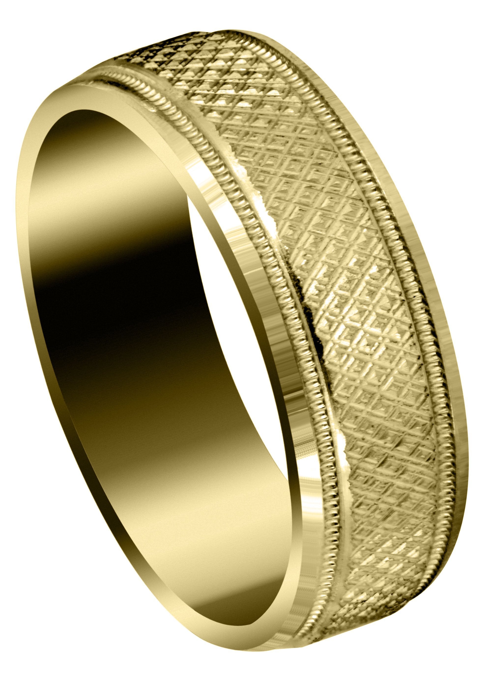 Yellow Gold Fancy Carved Contemporary Mens Wedding Band Diamond Cut