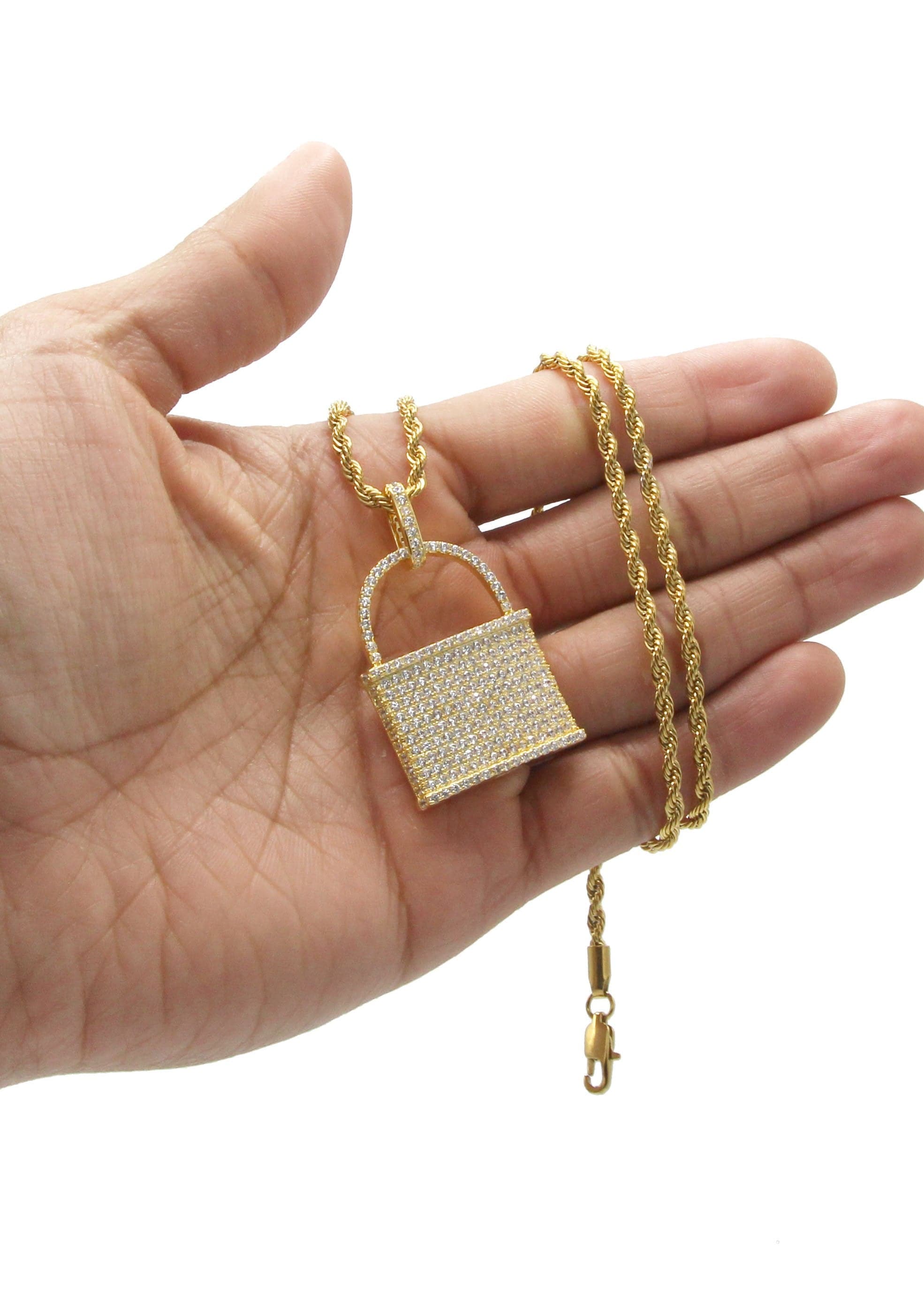 Mens Gold Plated Rope Chain & Lock Pendant Appx. 18.7 Grams FrostNYC