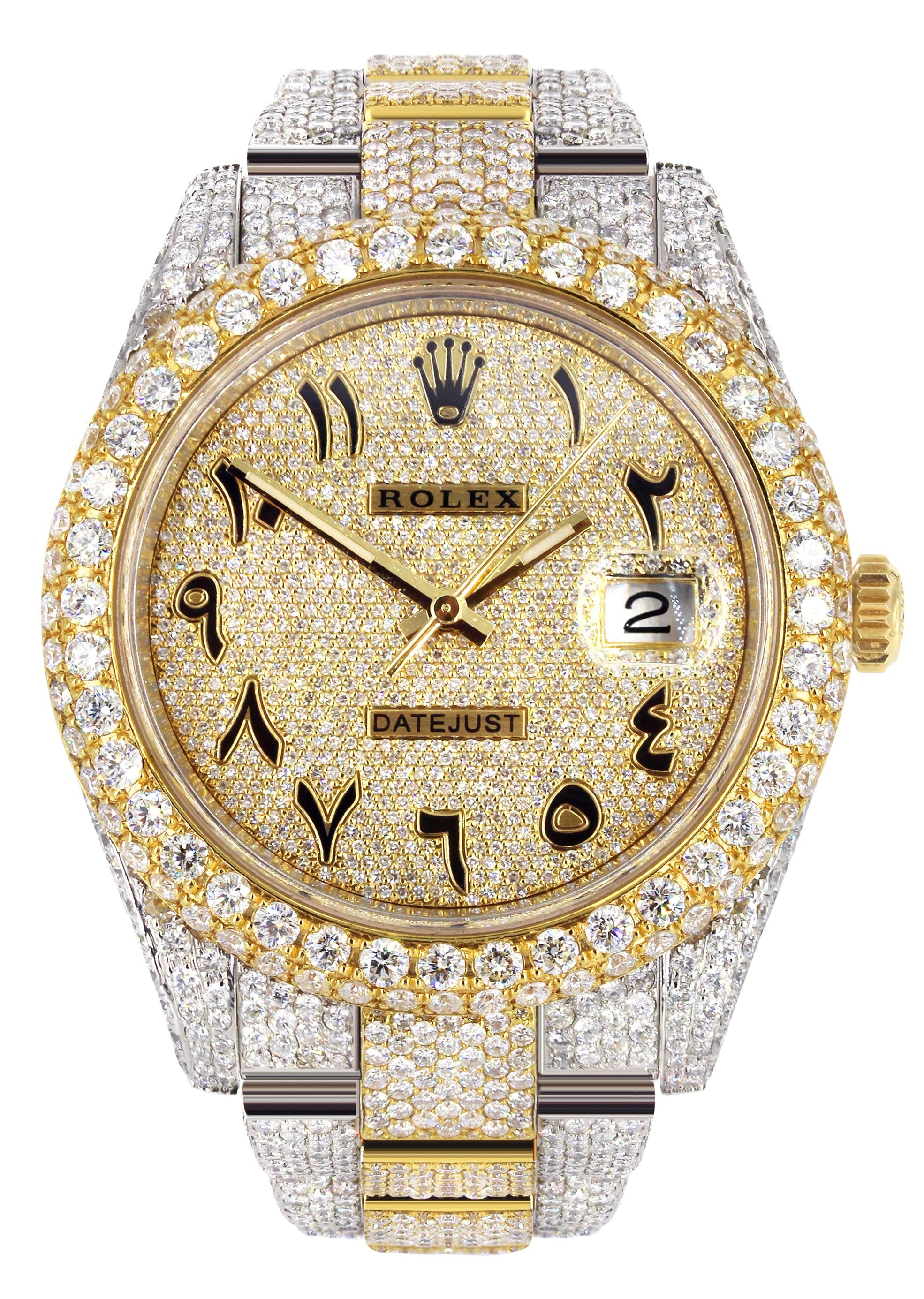 iced out rolex with arabic numerals