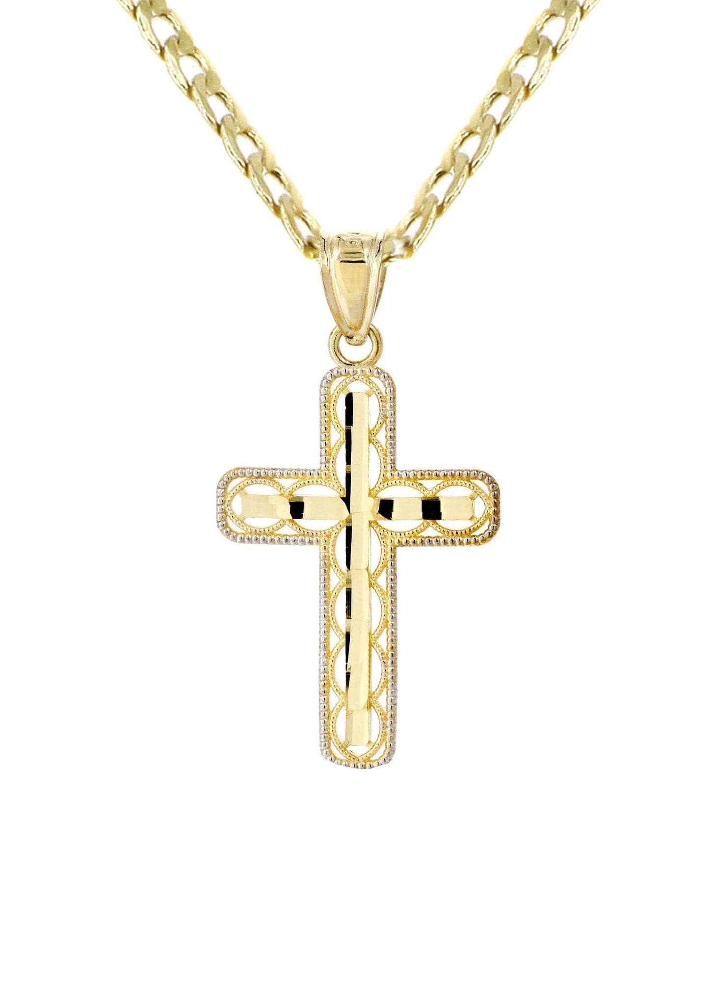10K Gold Cuban Link & Gold Cross Pendant | 3.13 Grams – FrostNYC