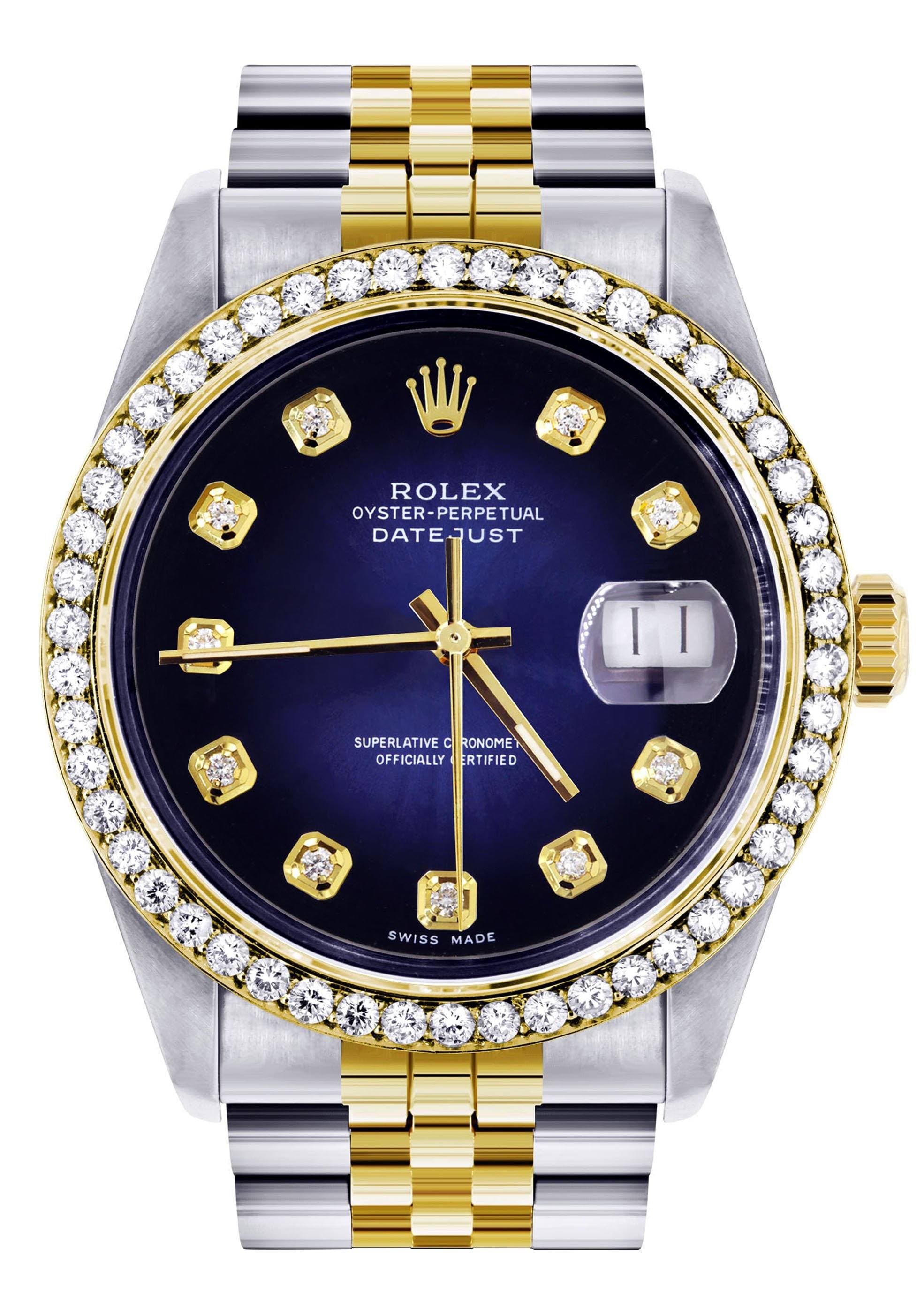 Diamond Gold Rolex Watch For Men 16233 | 36Mm | Blue Dial | Jubilee Ba
