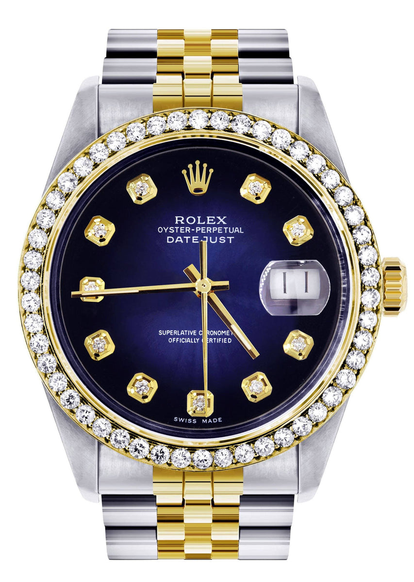 Diamond Gold Rolex Watch For Men 16233 | 36Mm | Blue Dial | Jubilee Ba ...