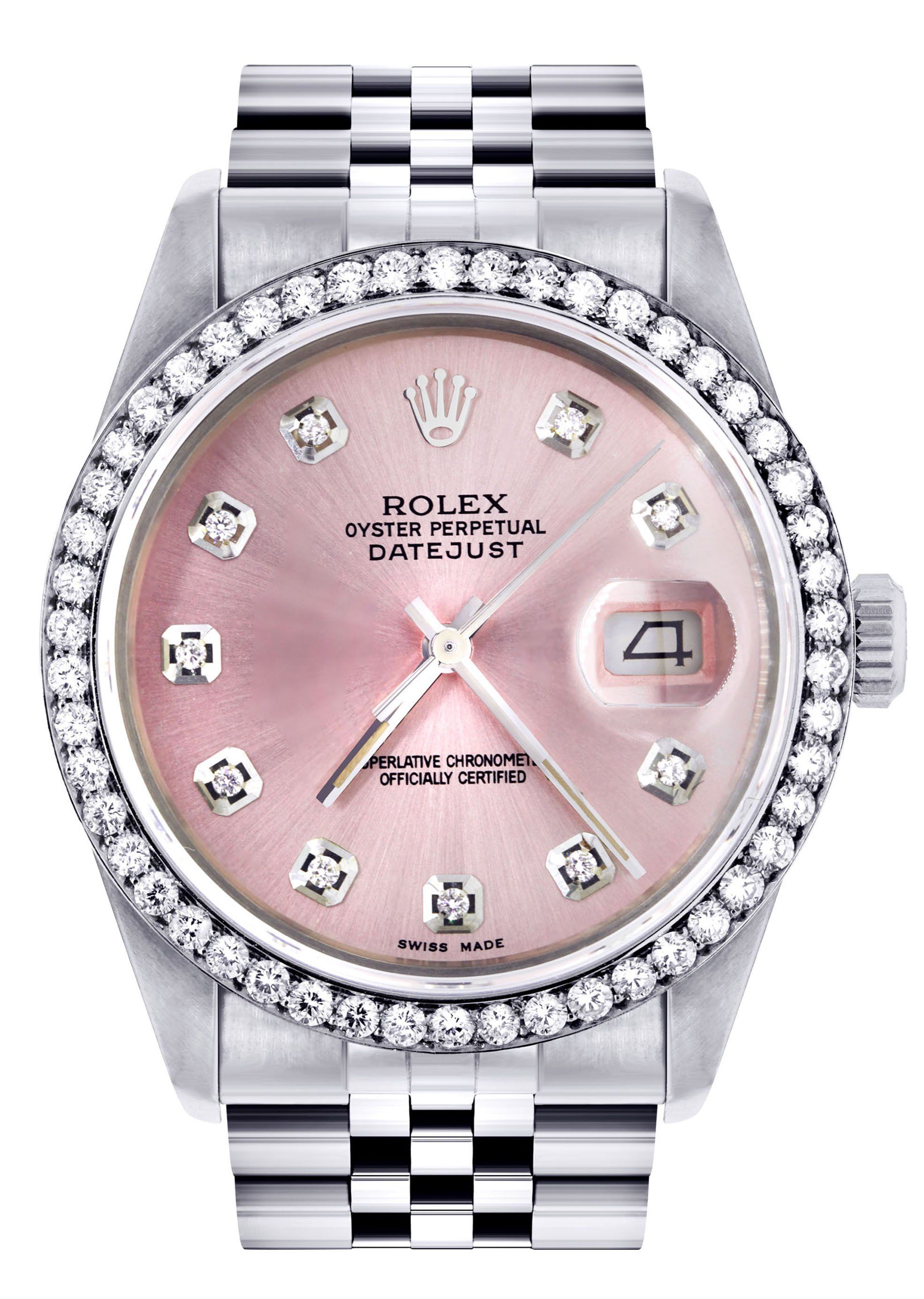 silver rolex pink face