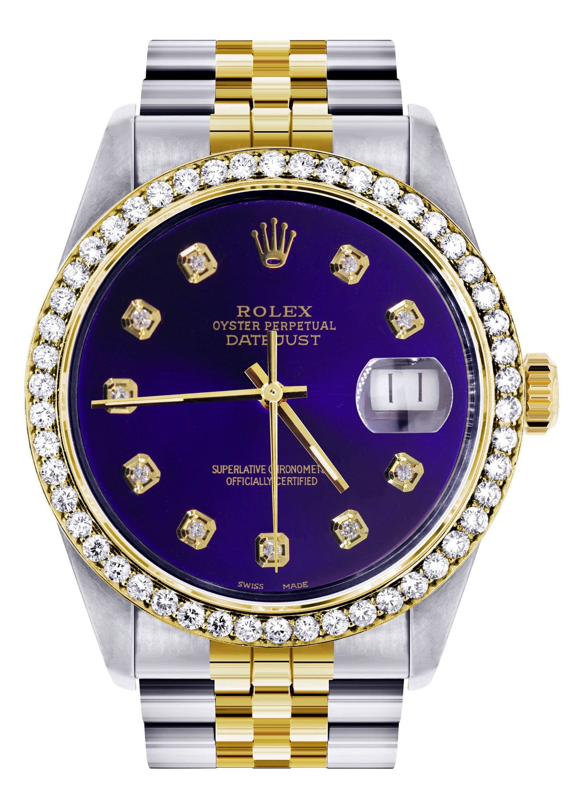 blue and gold rolex watch