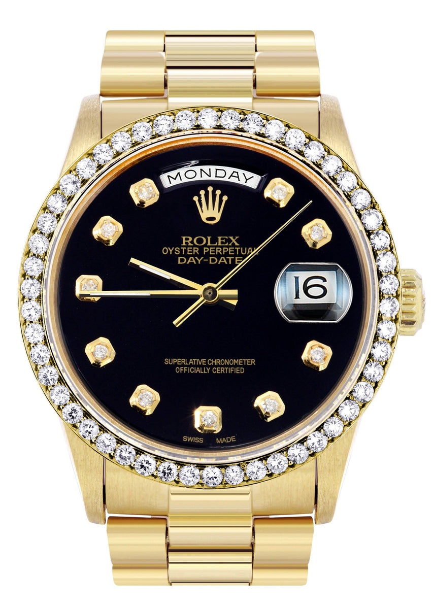 Rolex Day-Date | Presidential | 18K Yellow Gold | Diamond Bezel | Blac ...