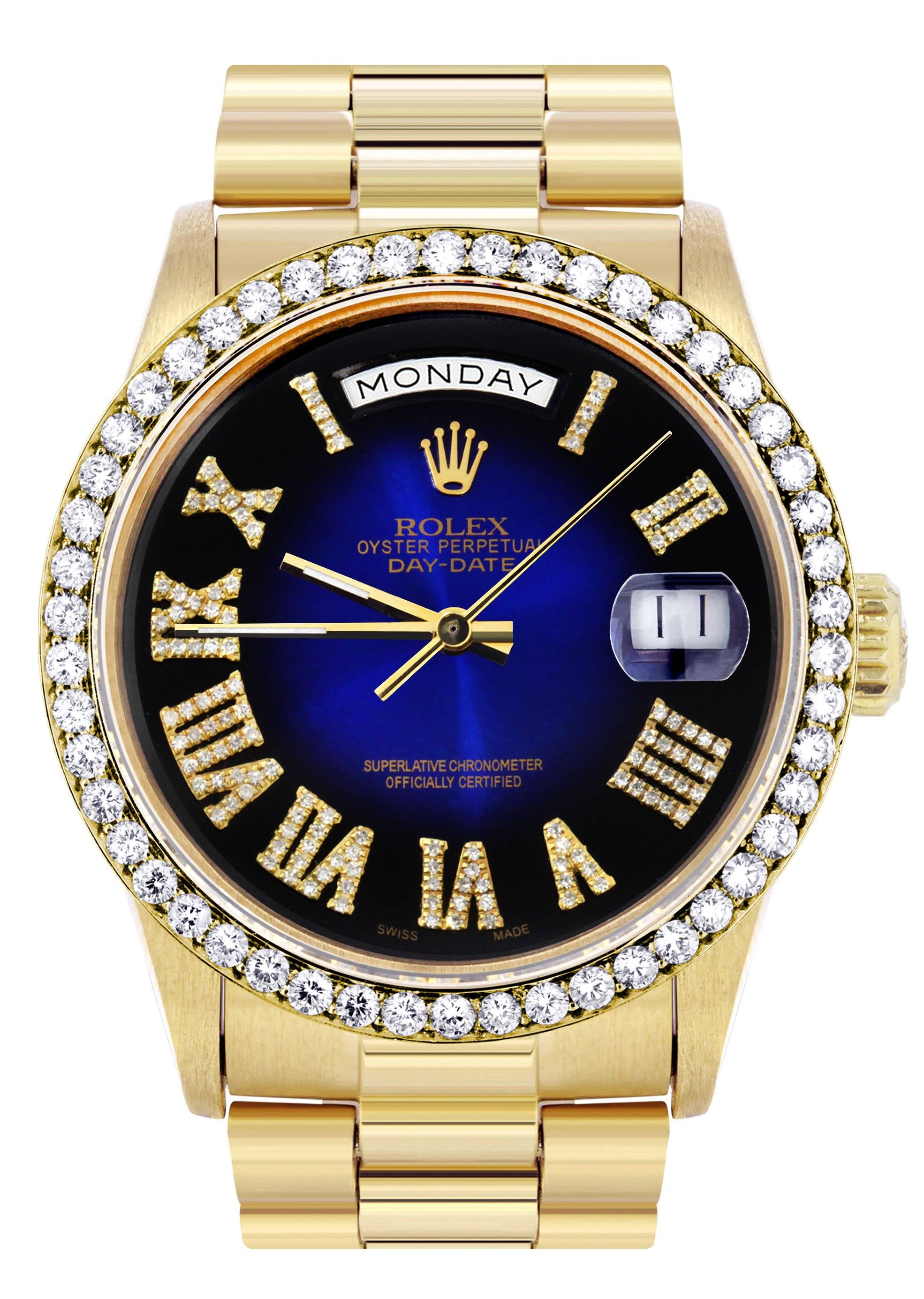 Rolex Day-Date | Presidential | 18K Yellow Gold | Diamond Bezel | Blue ...