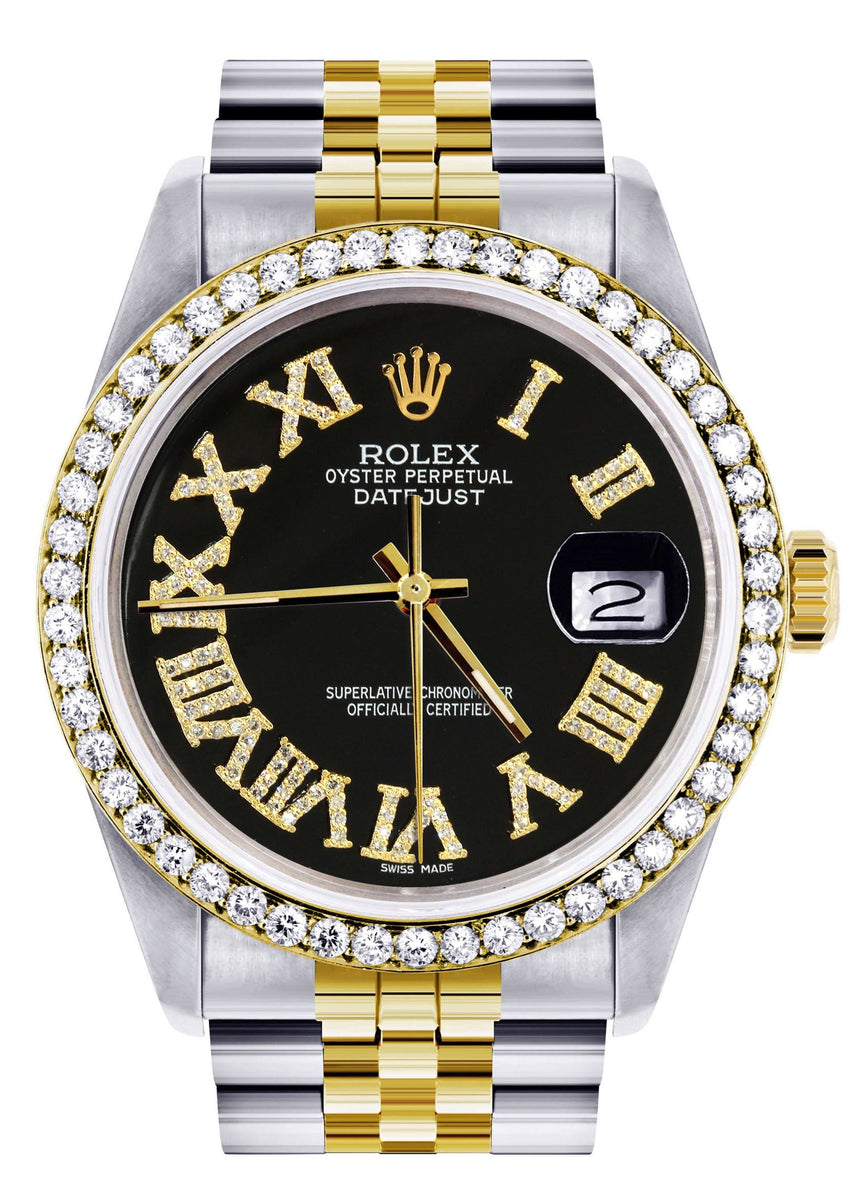 Gold & Steel Rolex Datejust Watch 16233 for Men | 36Mm | Black Roman D ...