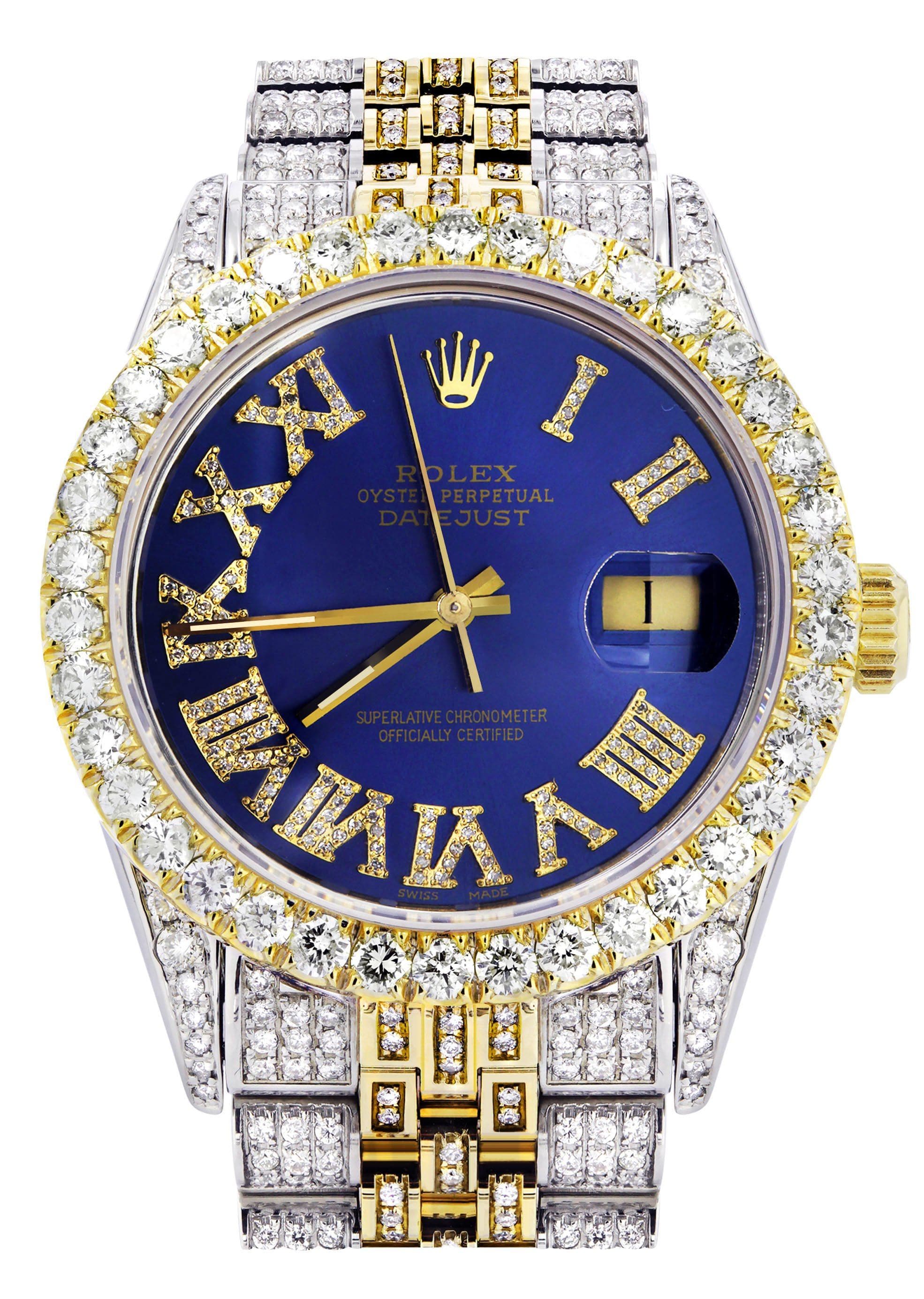 blue face iced out rolex