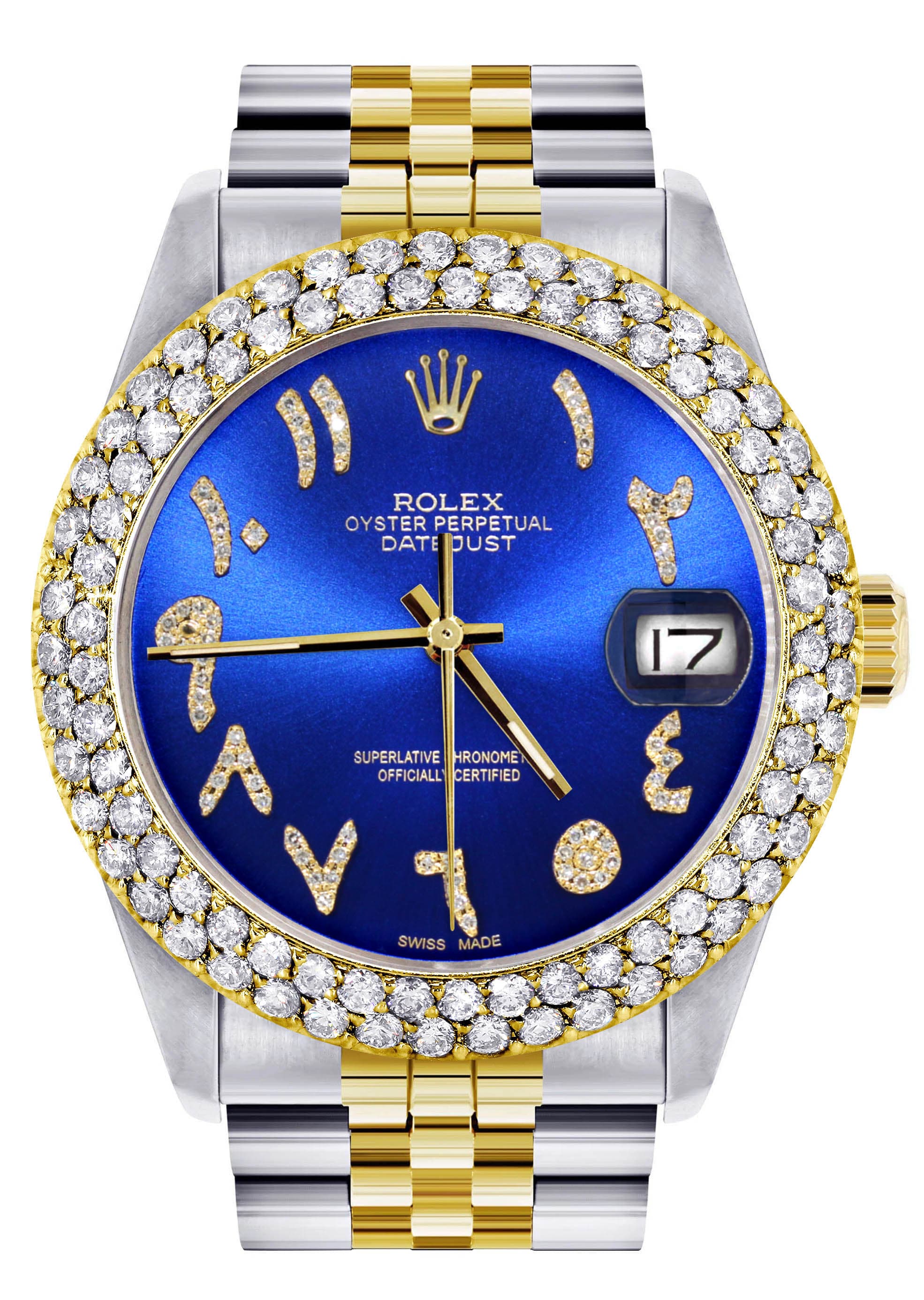 Diamond Gold Rolex Watch For Men 16233 | 36Mm | Blue Arabic Diamond Di ...