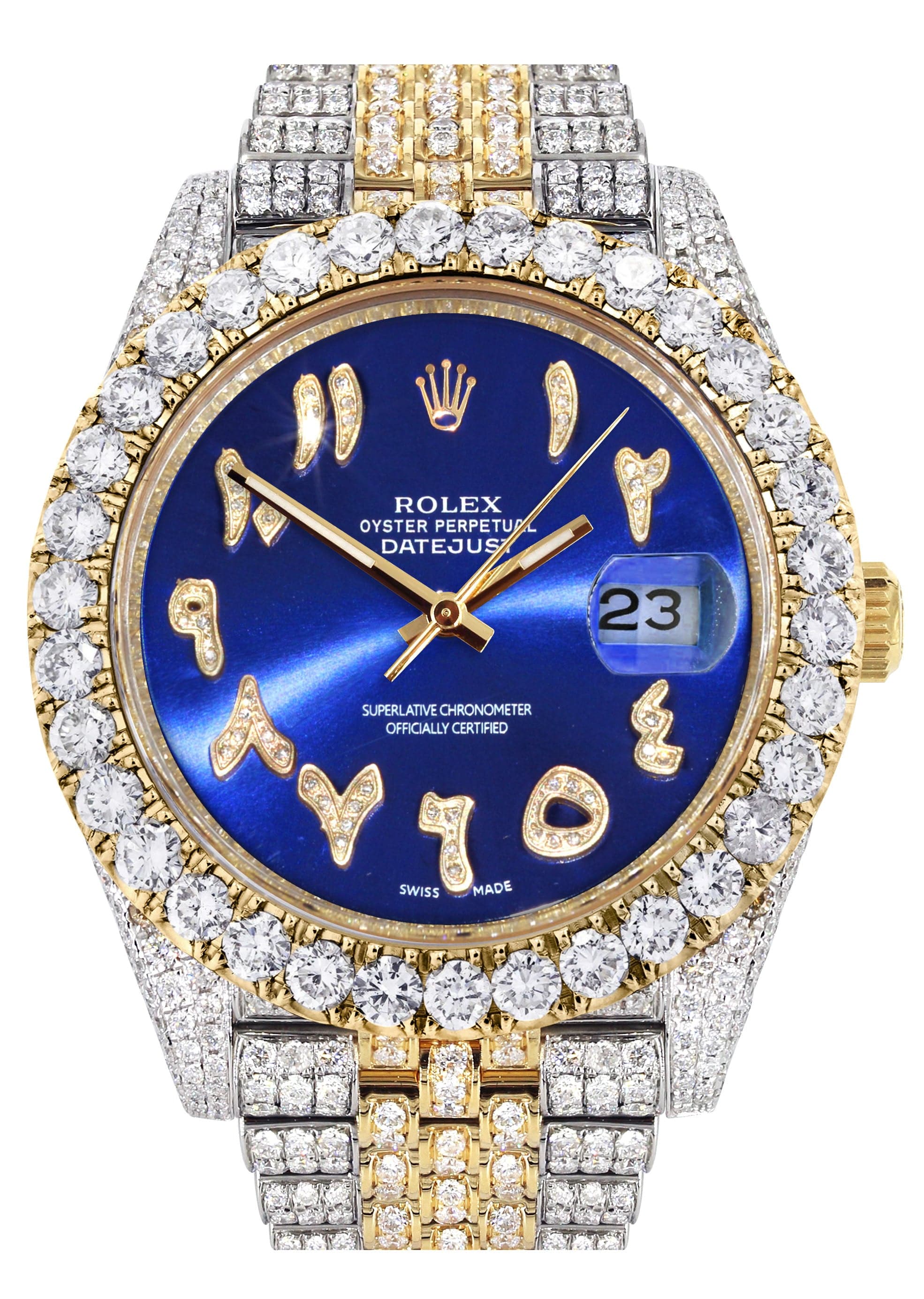 blue face rolex iced out