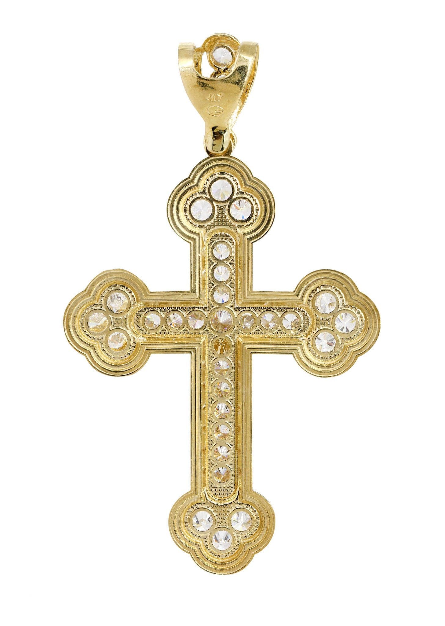 Big Gold Cross & Cz 10K Yellow Gold Pendant. | 13 Grams - FrostNYC