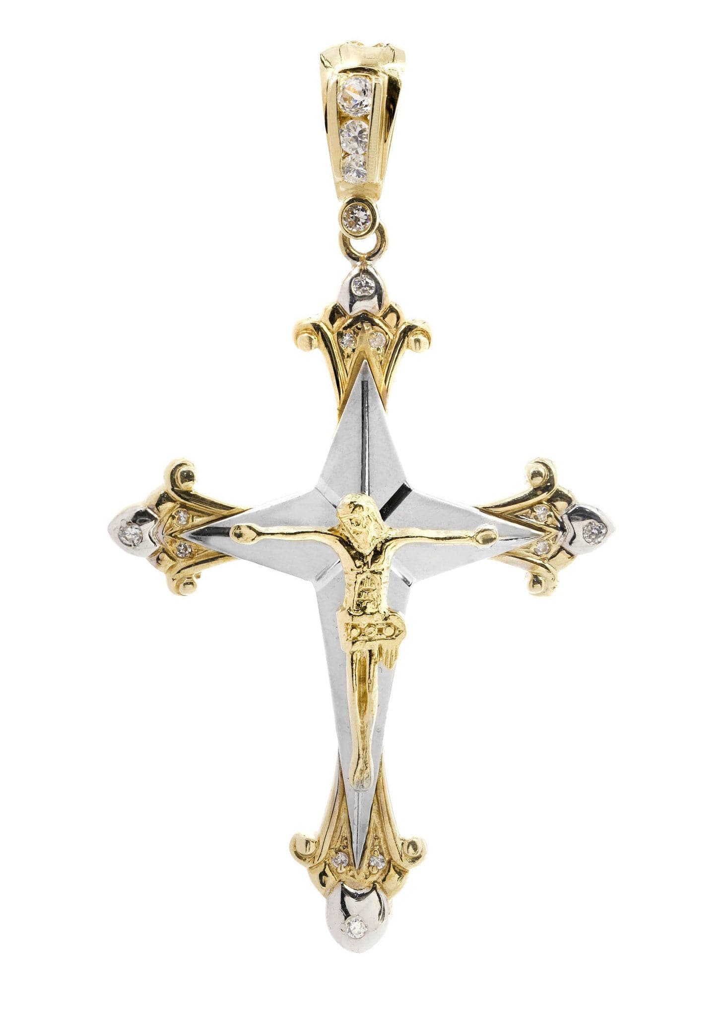 Big Gold Cross & Cz 10K Yellow Gold Pendant. | 14.4 Grams – FrostNYC