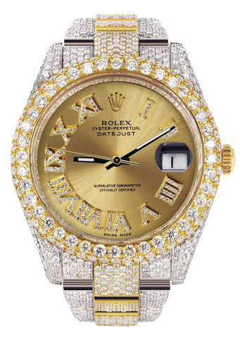 Iced Out Rolex Datejust 36 MM | Two Tone | 10 Carats of Diamonds | Full  Diamond Gold Roman Diamond Dial