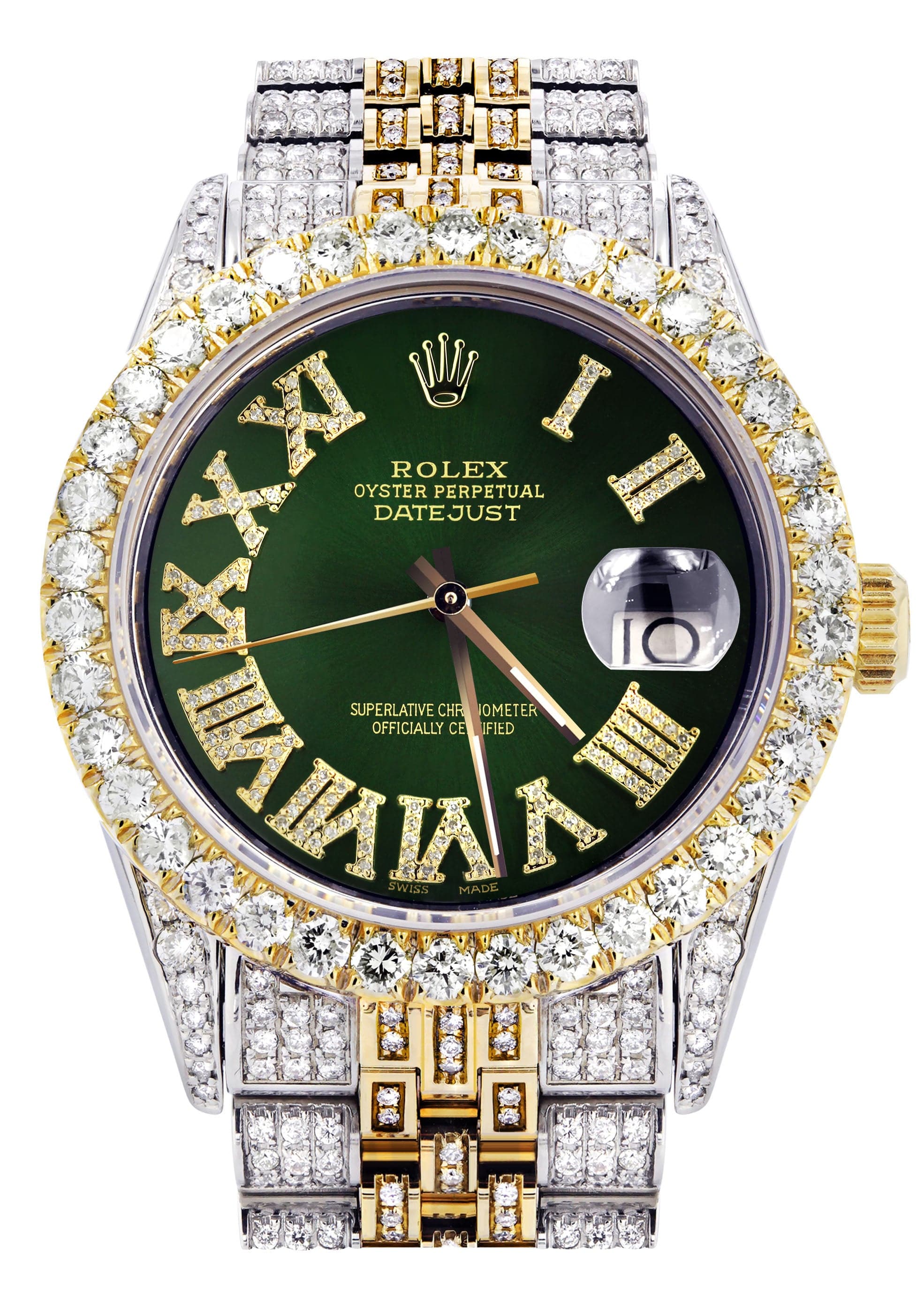 Iced Out Rolex Datejust 36 MM | Two Tone | 10 Carats of Diamonds | Gre ...