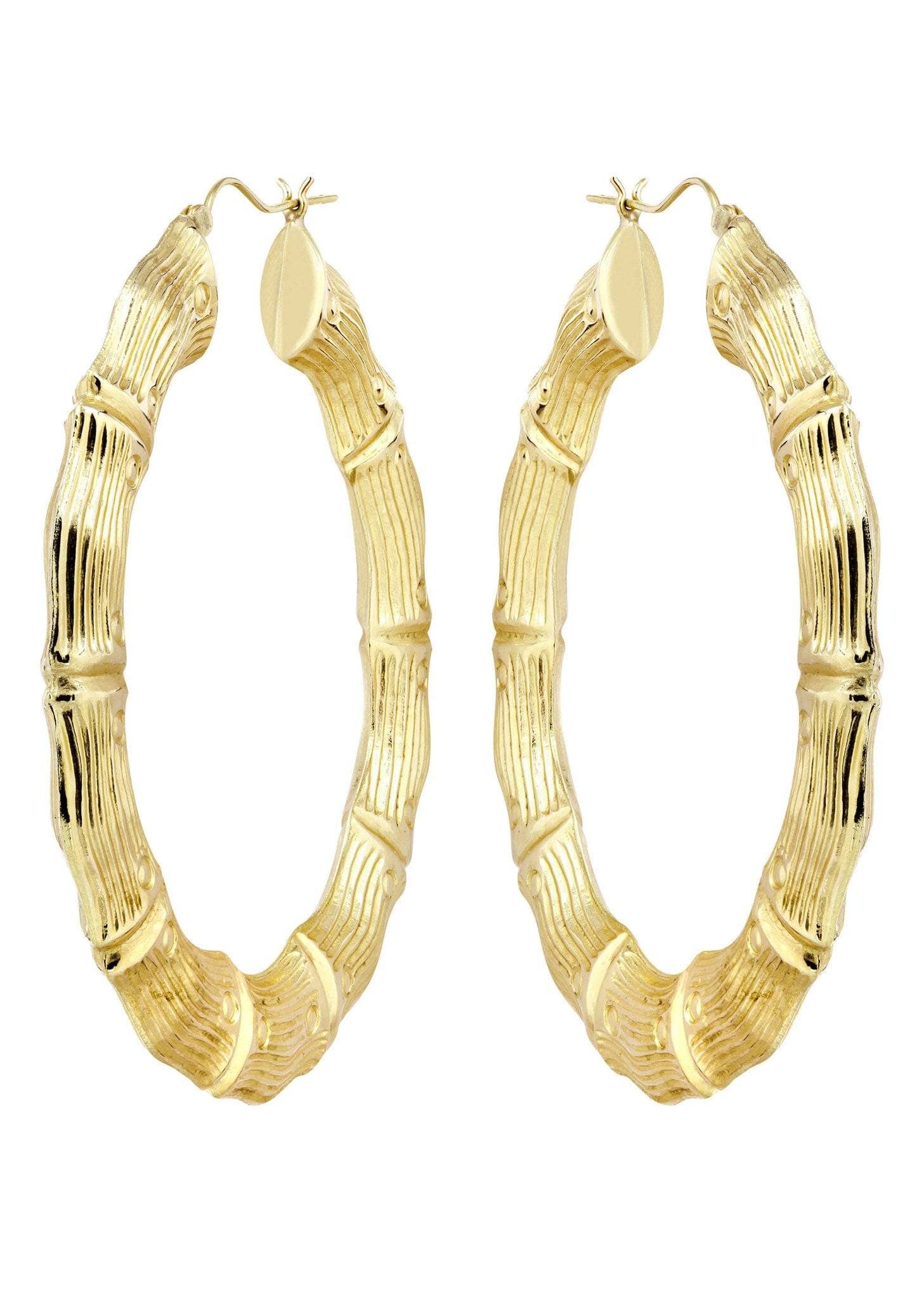 10K Gold Bamboo Hoop Earrings | Customizable Size - FrostNYC