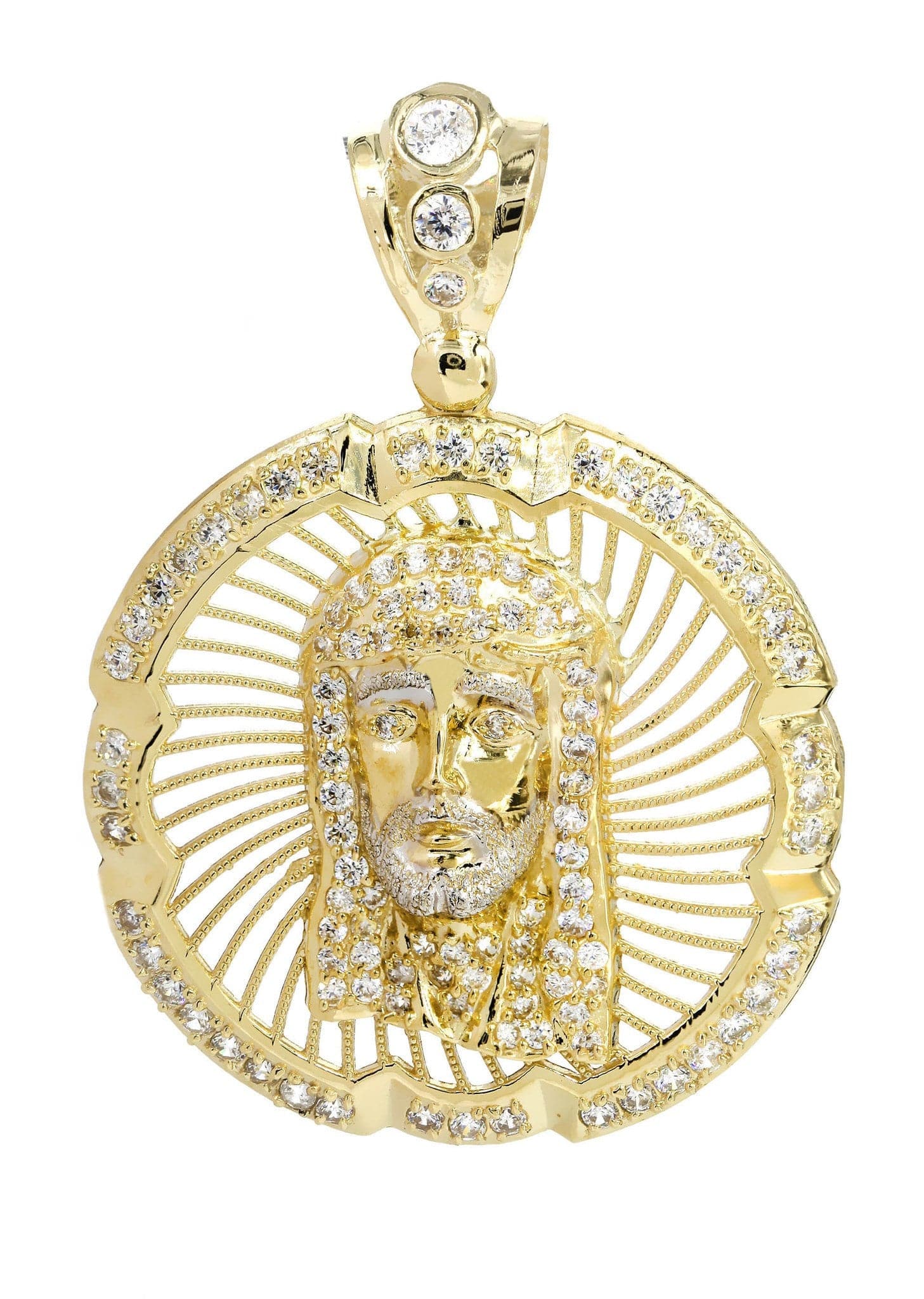 Big Jesus Piece & Cz 10K Yellow Gold Pendant. | 10.4 Grams – FrostNYC