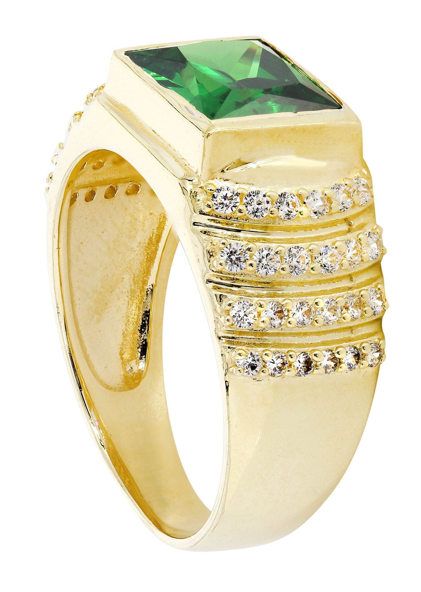 Emerald & Cz 10K Yellow Gold Mens Ring. | 8.1 Grams – FrostNYC