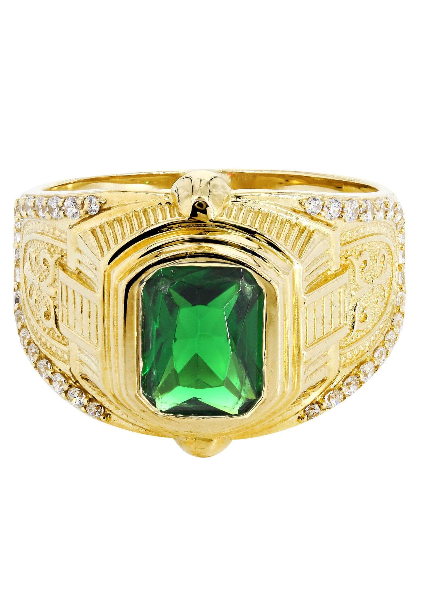 Emerald & Cz 10K Yellow Gold Mens Ring. | 7.2 Grams – FrostNYC