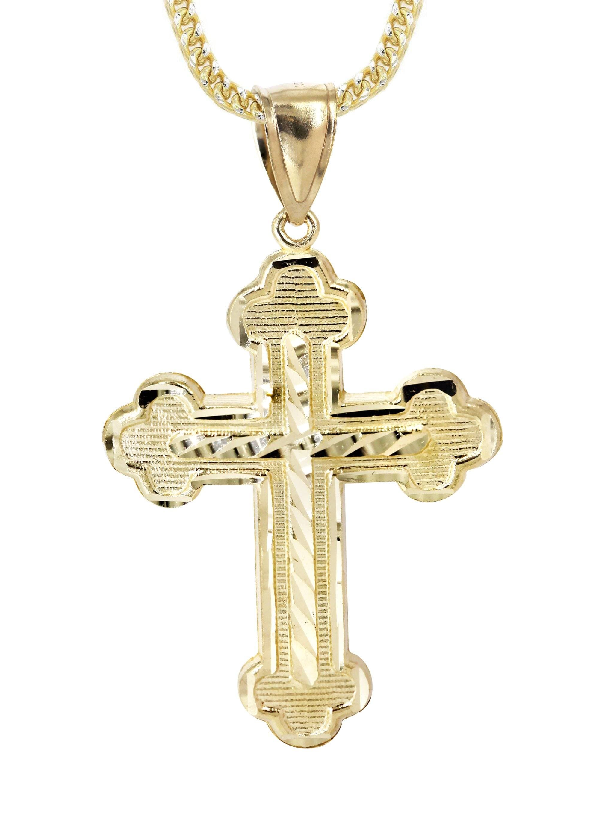 10K Yellow Gold Franco Chain & Diamond Cut Cross Pendant | Appx. 13.5 ...