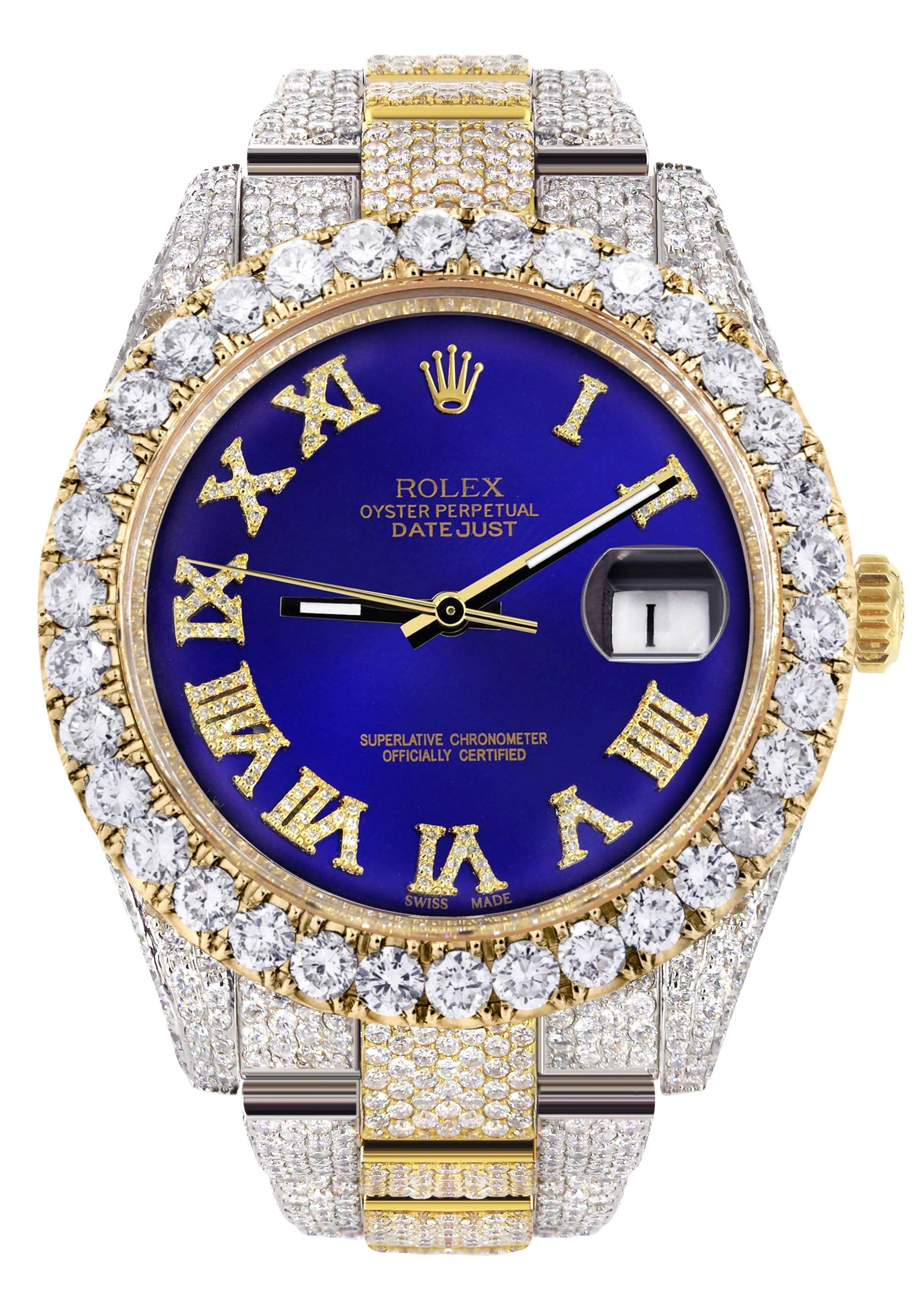 blue face rolex iced out
