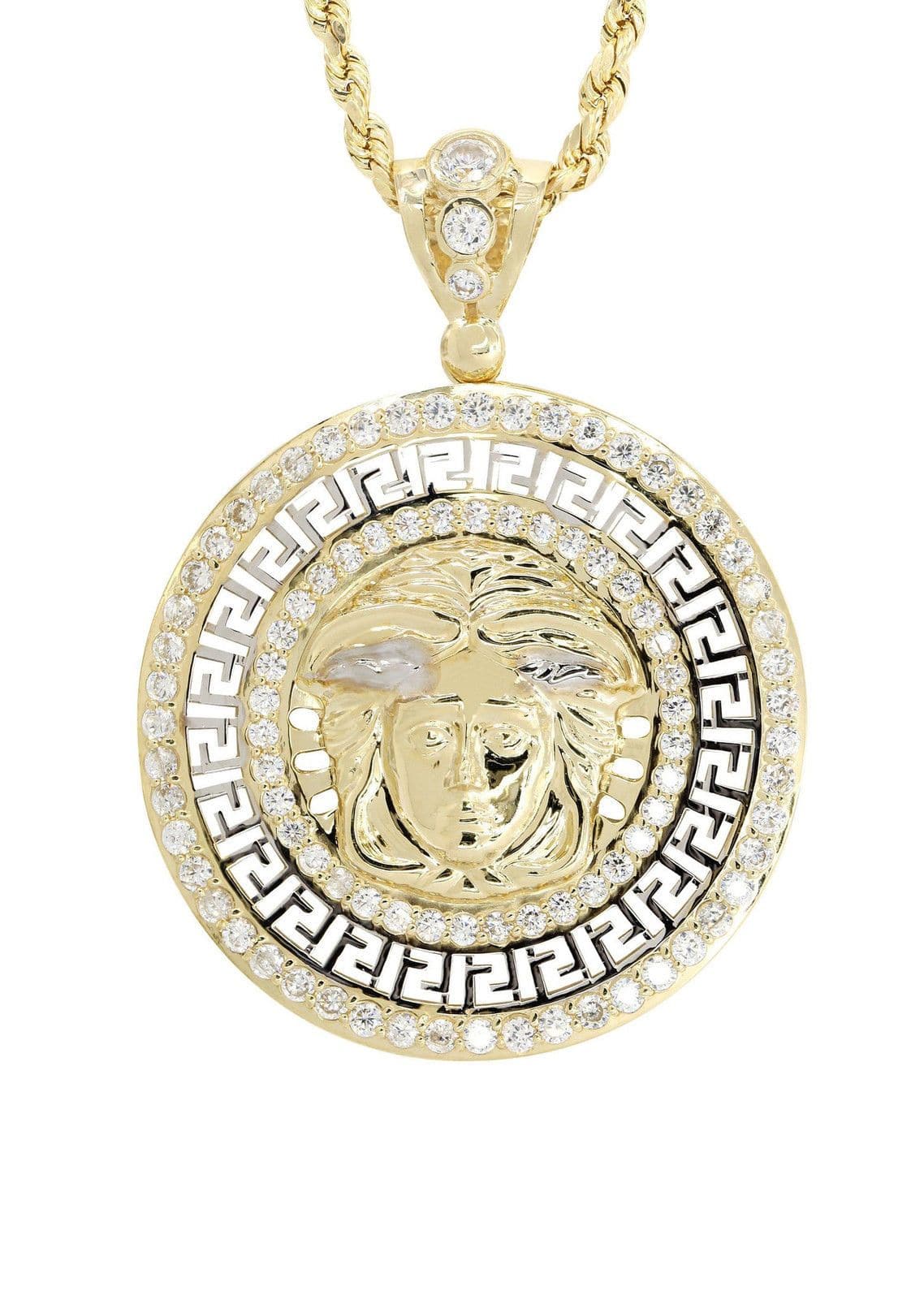 10K Yellow Gold Rope Chain & Versace Style Pendant | Appx. 14.4 Grams ...