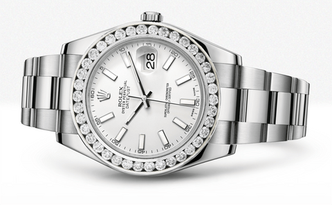 Rolex Datejust Ii White Dial - Index Hour Markers With 5 Carats Of Diamonds WATCHES FROST NYC