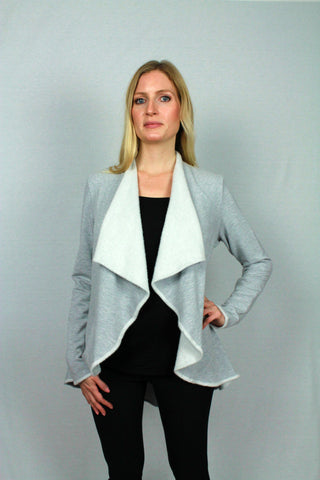 Bamboo Clothing merino blend sweater in a jacket style.