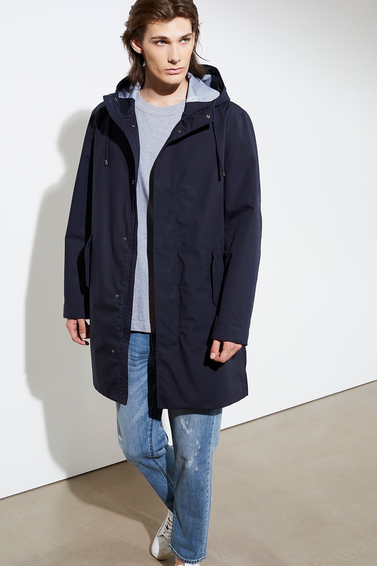 Herren Parka Darkin Navy-Blau, Frontalansicht offen 