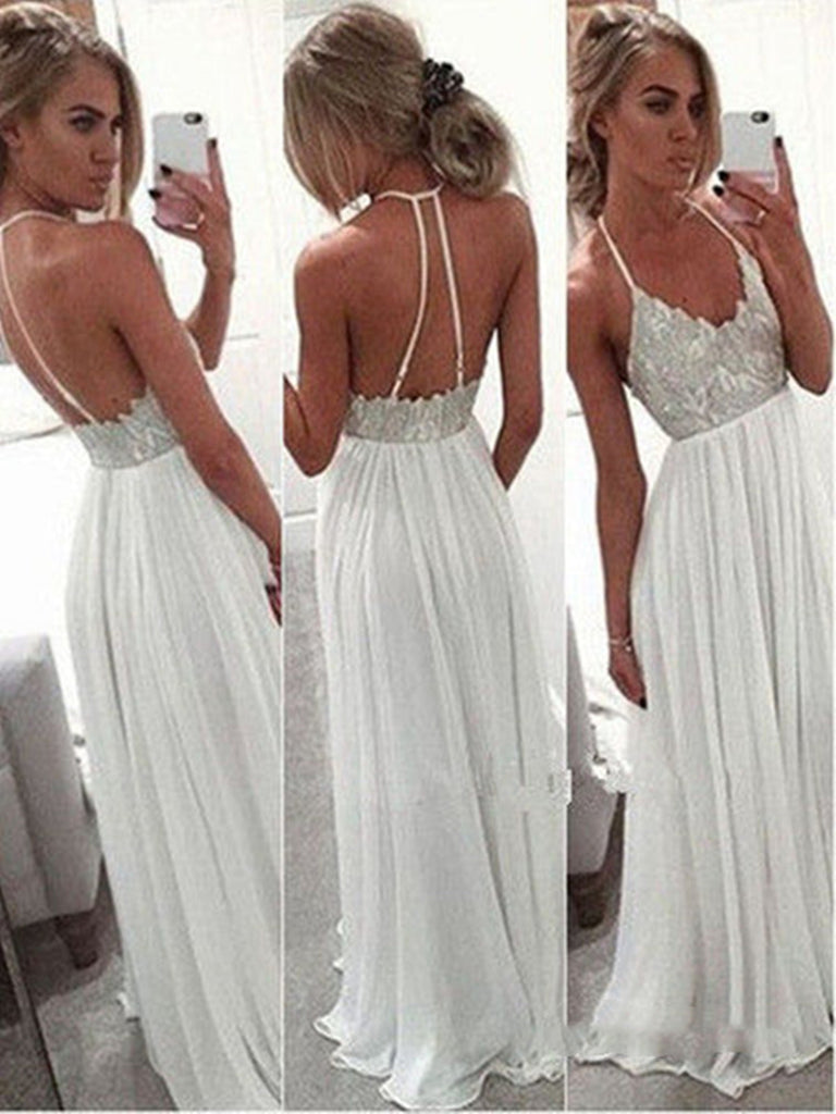 Custom Made White A-line Backless Long Lace Prom Dresses, Formal Dress ...