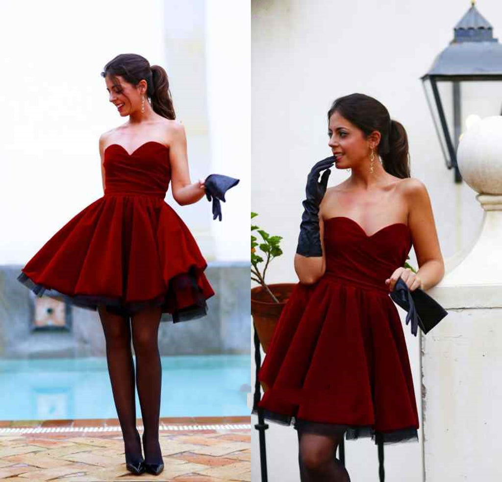 dark red short prom dresses