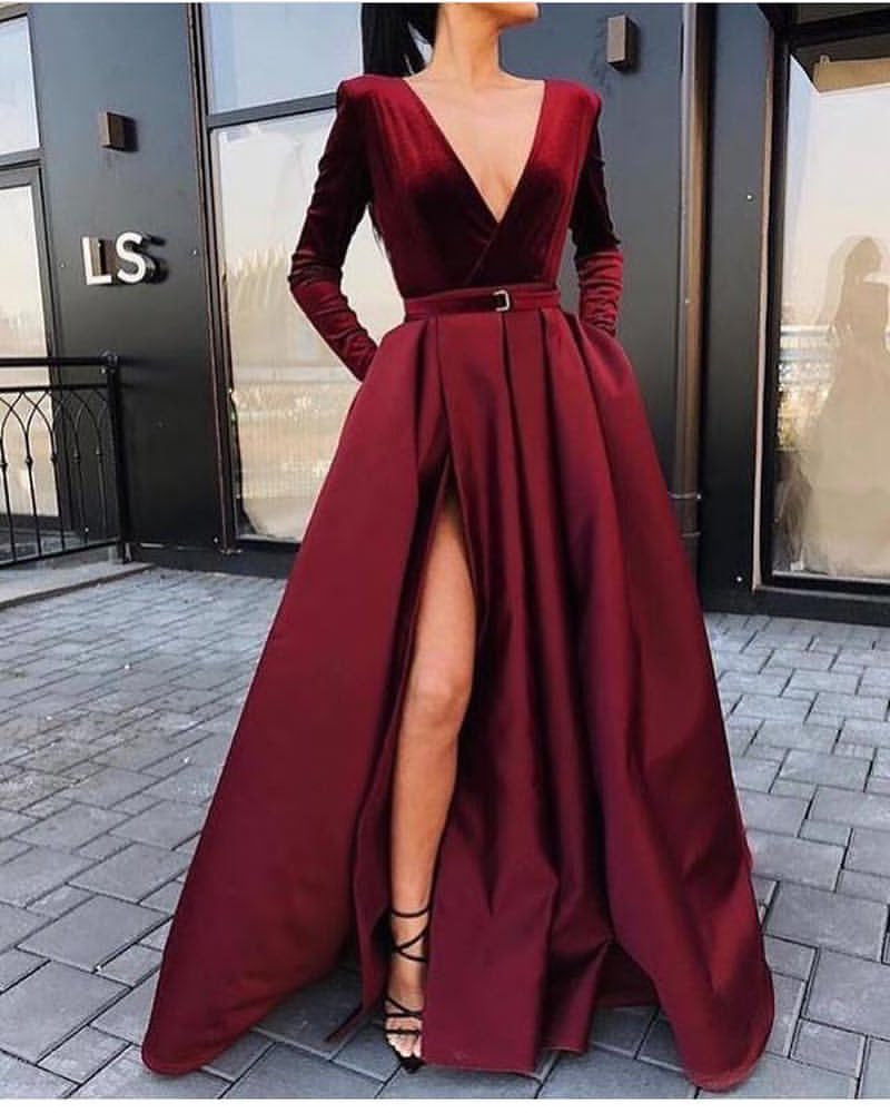 burgundy and black formal dress
