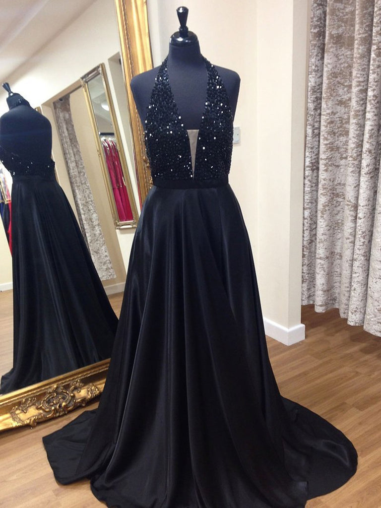 halter neck backless prom dress