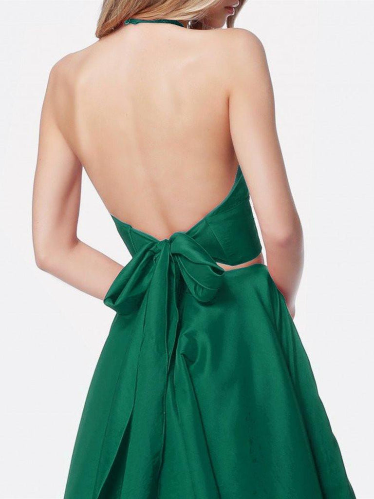 green halter neck formal dress