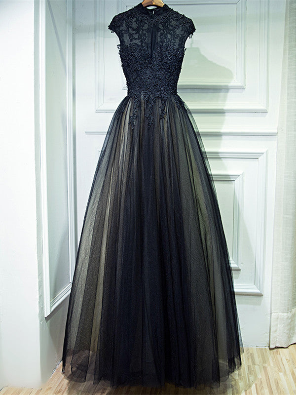 high neck black evening dress