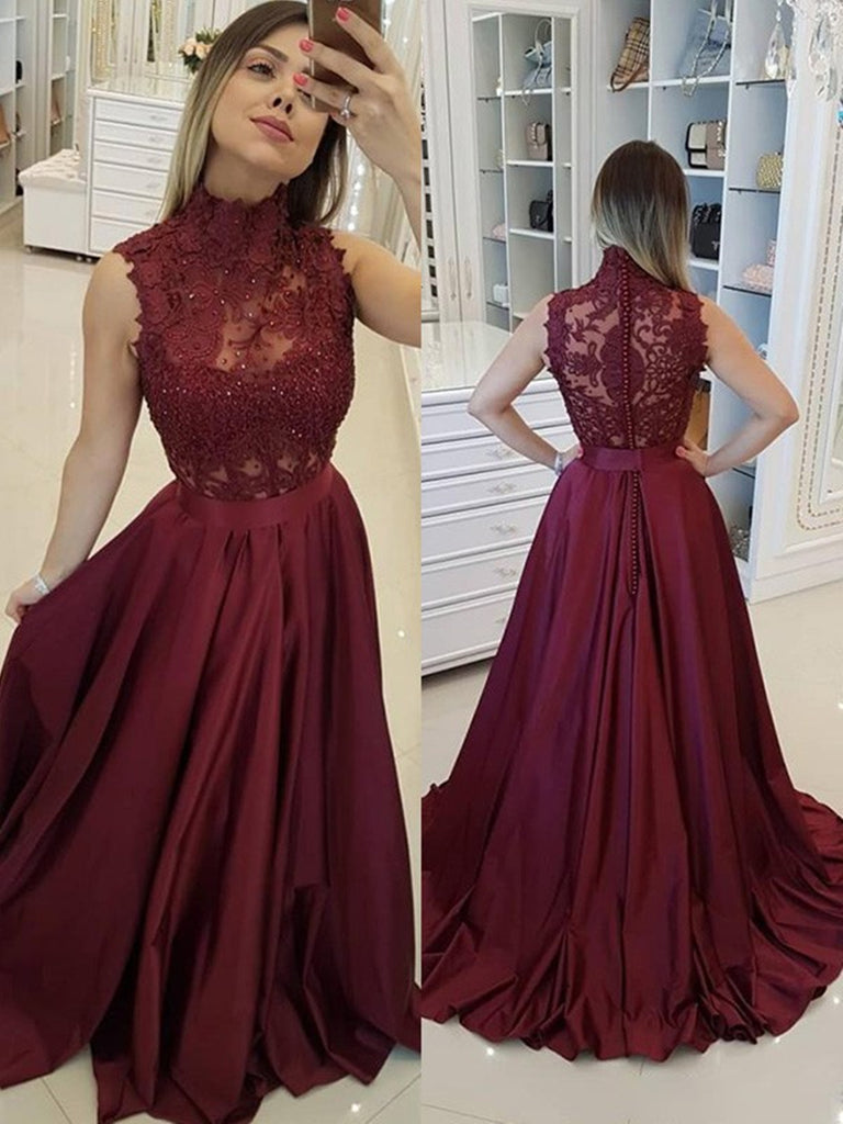 maroon long prom dress