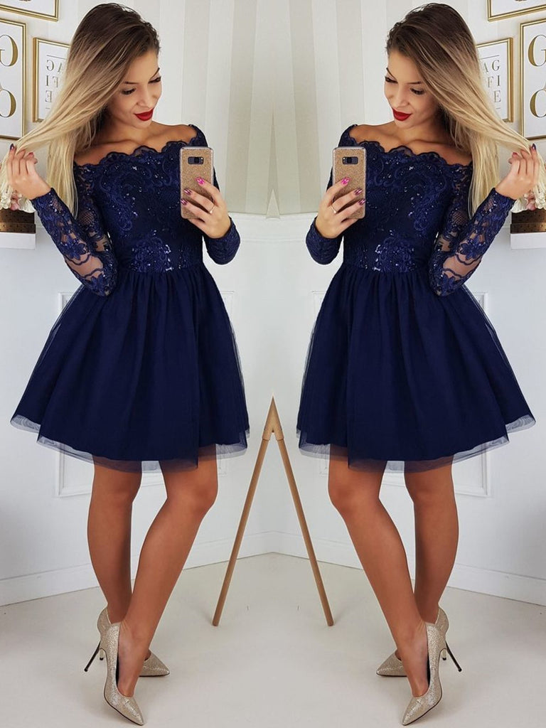 navy blue dress long sleeve lace