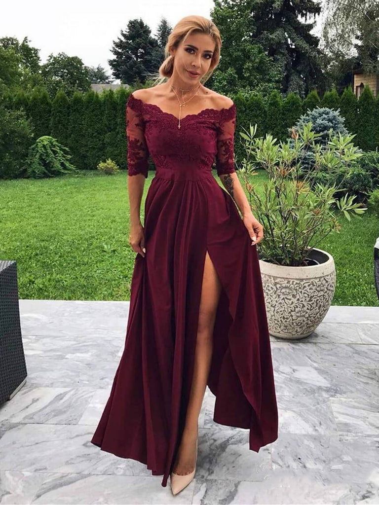 maroon prom dress with slit