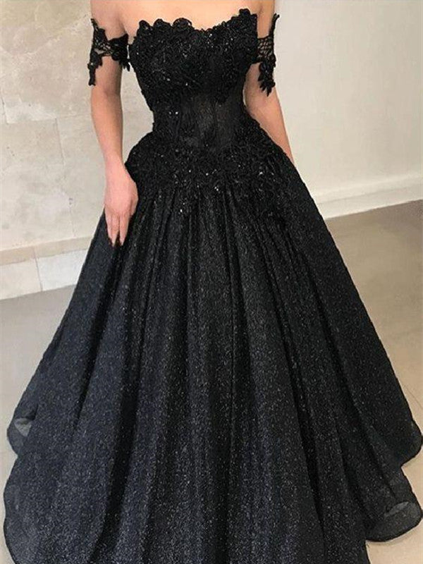 black lace floor length formal gown