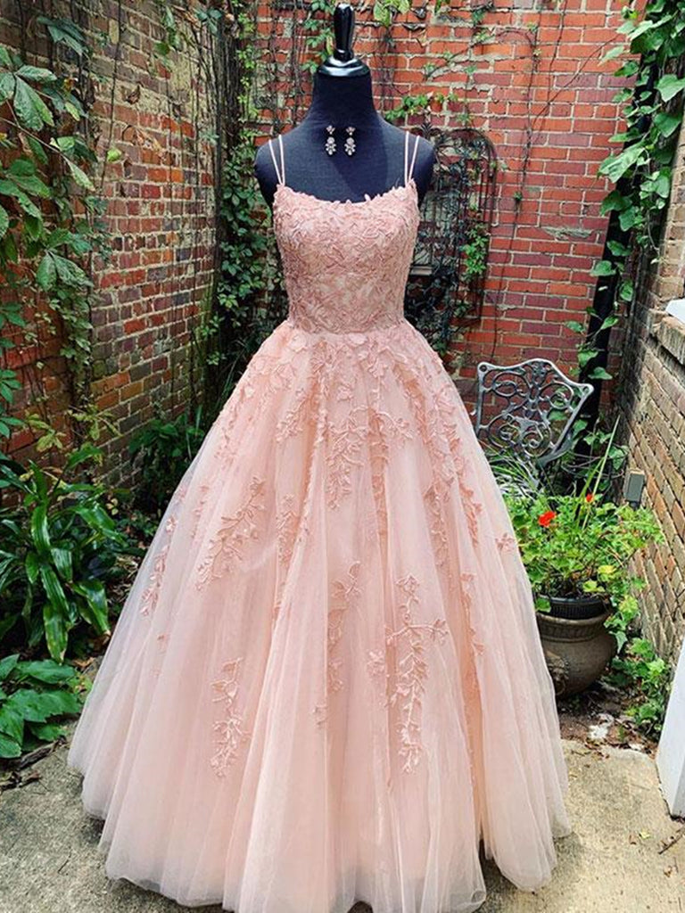 pink lace formal dress