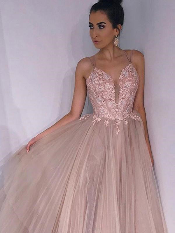 champagne pink prom dress