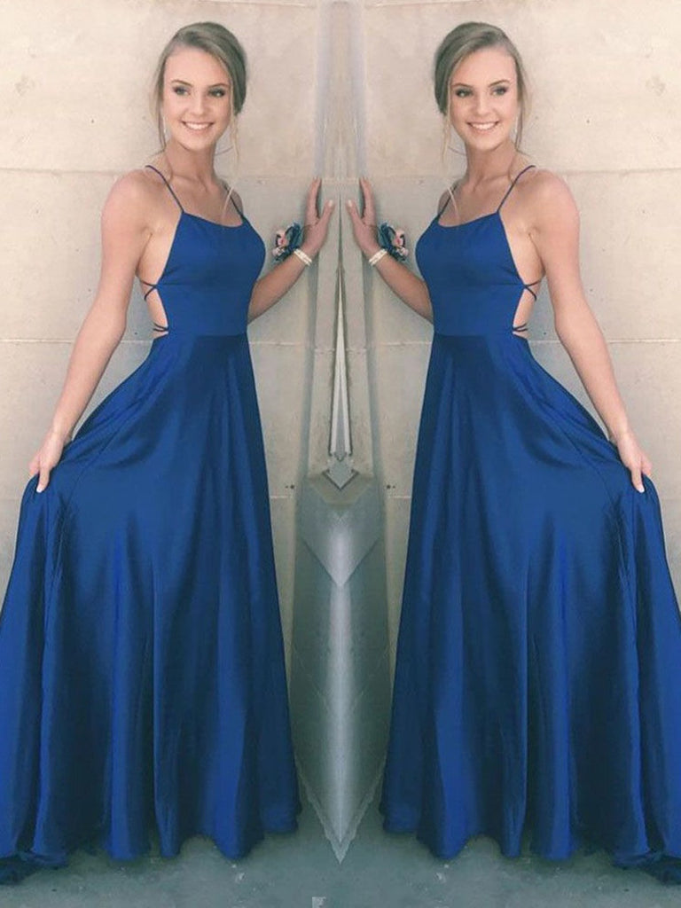 royal blue spaghetti strap prom dress