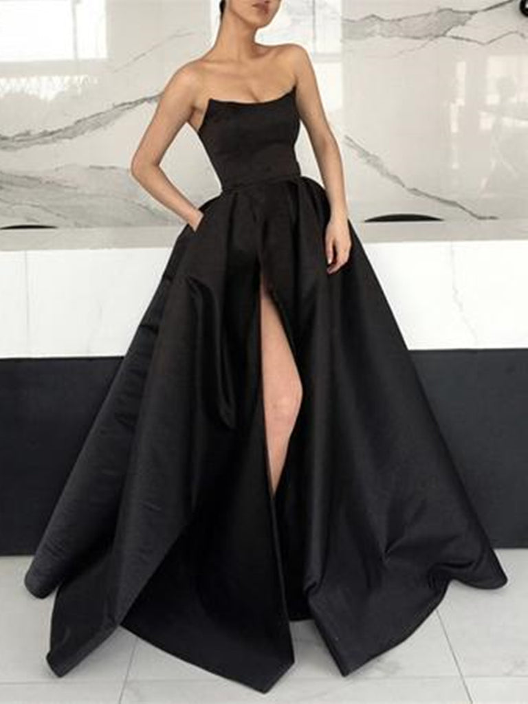 black strapless dress with slit