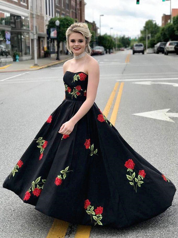 black dress with colorful flowers