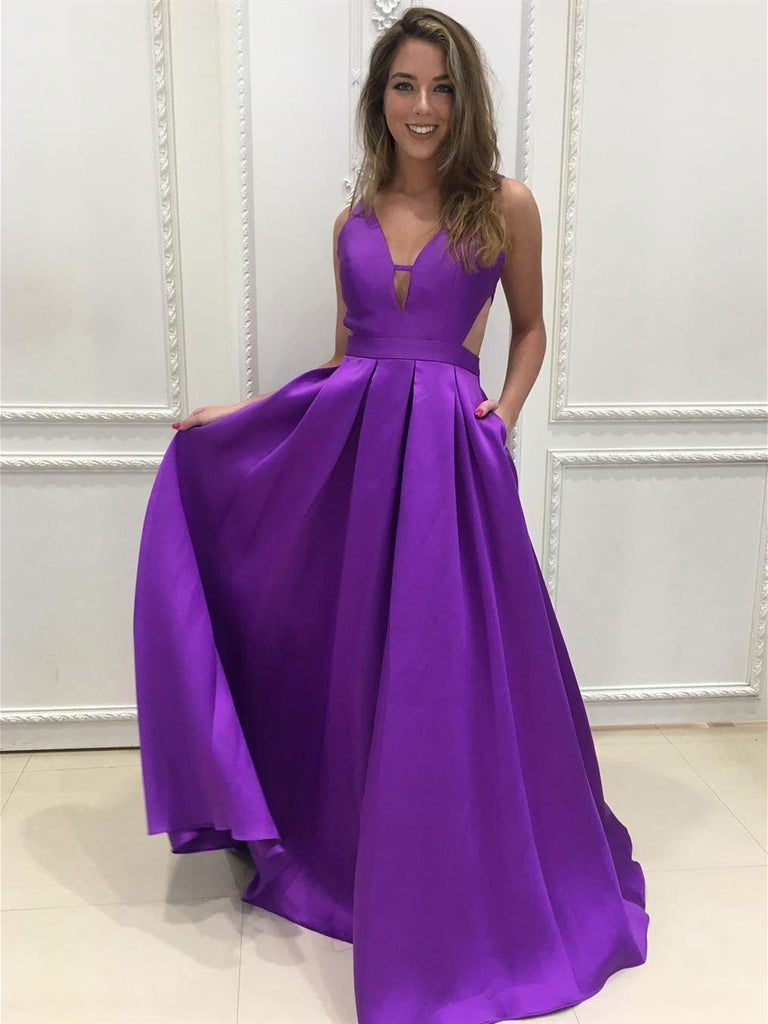 purple satin dress long