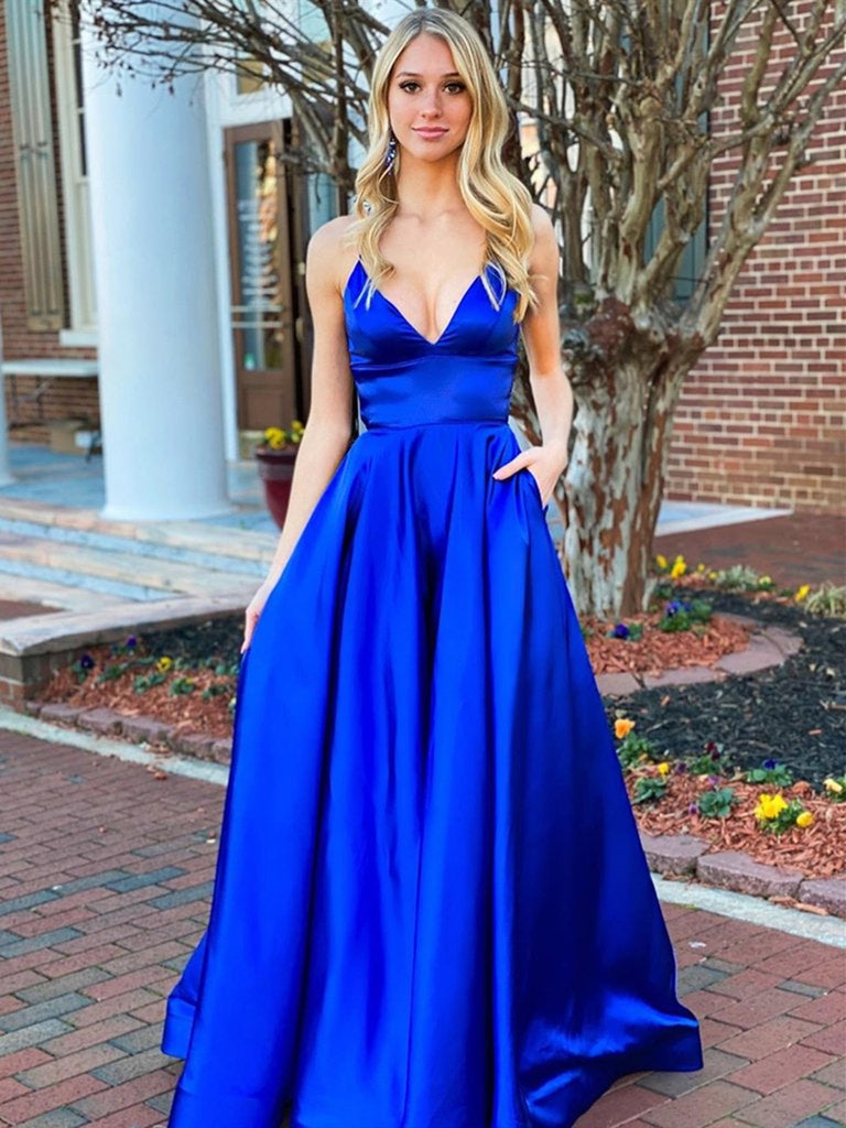 royal blue satin long dress