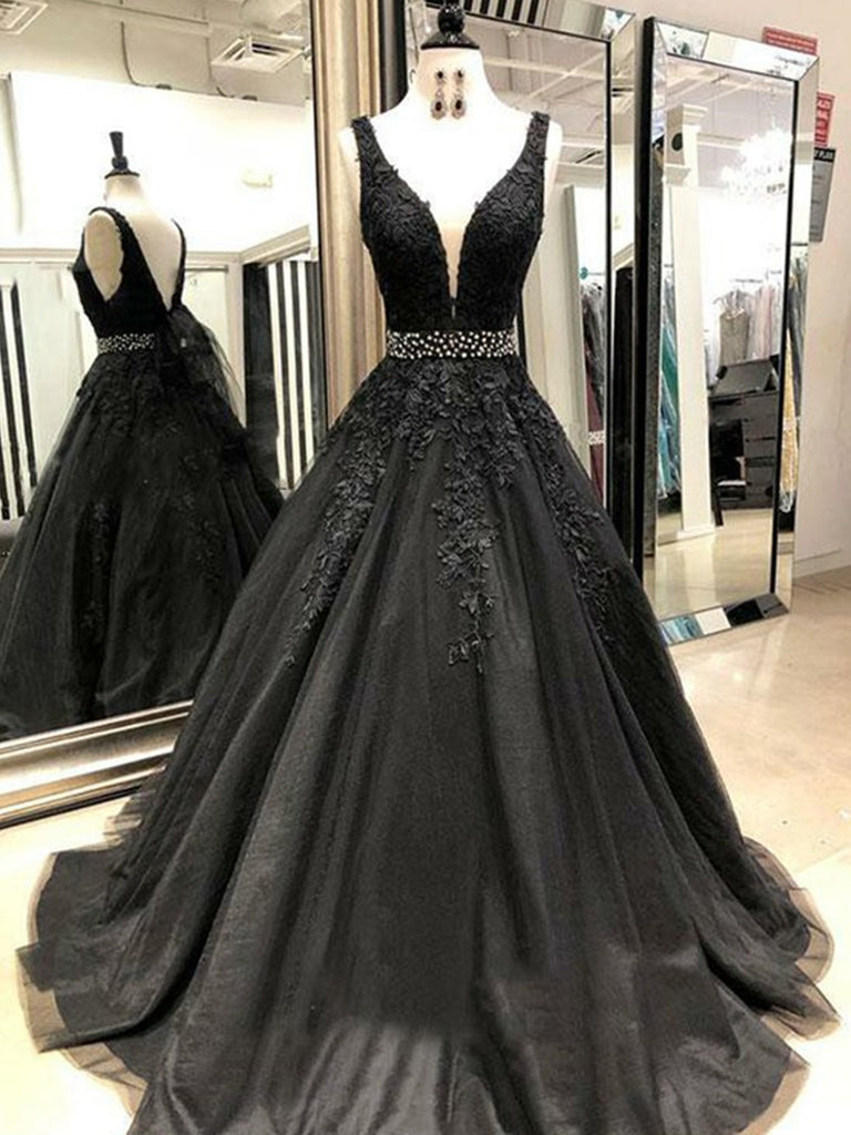 black lace formal evening gowns