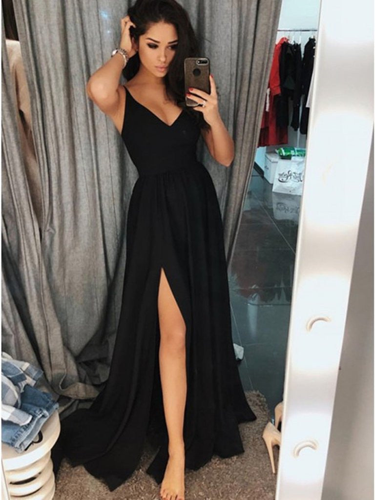 black prom dresses with slits