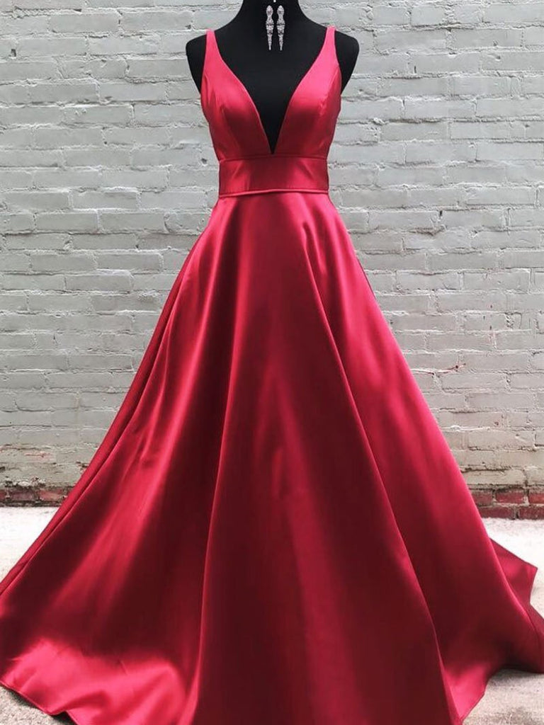 A Line V Neck Burgundy Prom Dresses, V Neck Burgundy Formal Bridesmaid ...