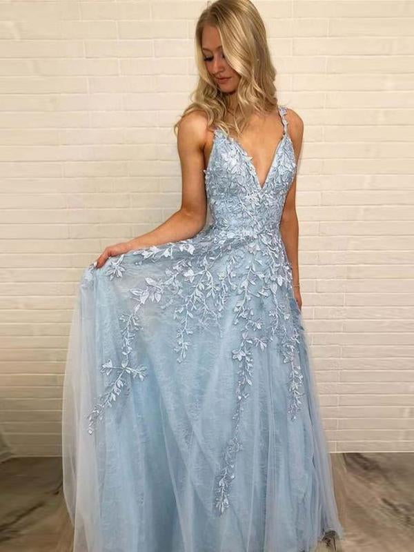 sky blue long prom dresses