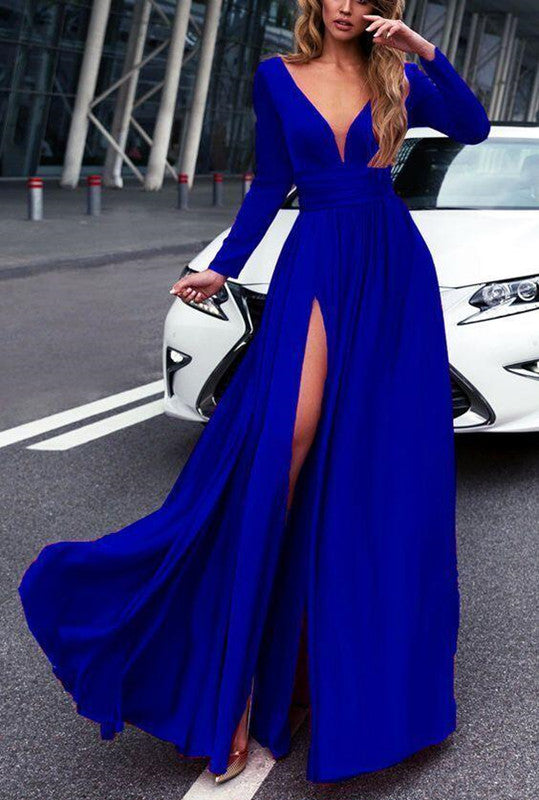 long sleeve blue dress formal